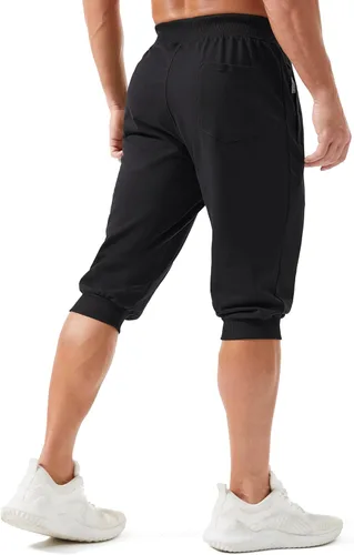 Miniatura 3 de MAGCOMSEN Pantalones capri de 34 para hombre con bolsillos con cremallera, ajustados, para entrenamiento, correr, entrenamiento, pantalones capri