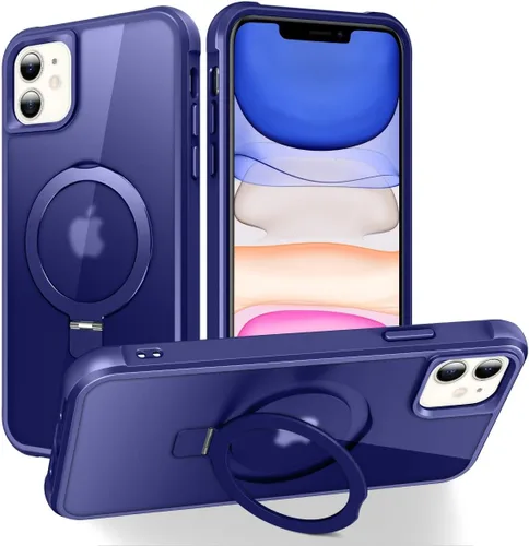 Miniatura 114 de CHAOFEnG Funda magnética compatible con iPhone 11 con soporte, prueba de caídas de grado militar, compatible con imán, anillo translúcido, parte
