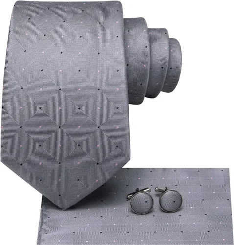 Miniatura 205 de Hi-Tie Corbata clásica de cachemira para hombre con pañuelo y gemelos a cuadros