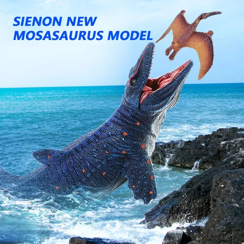 Miniatura 2 de SIENON Jurassic Mosasaurus - Figura de juguete de dinosaurio de 11.4 pulgadas, Mosasaurus Caza de Modelo de Pterosaurio, figuras de dinosaurio Azul