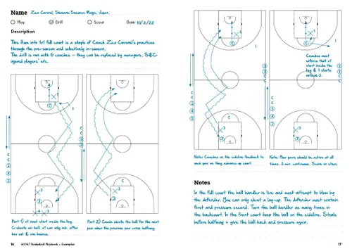 Miniatura 6 de Basketball Playbook by MVMT Sports. 380 court diagrams in a 5.82 x 8.26 inches planner for basketball coaches. Capture plays, drills and scouts.