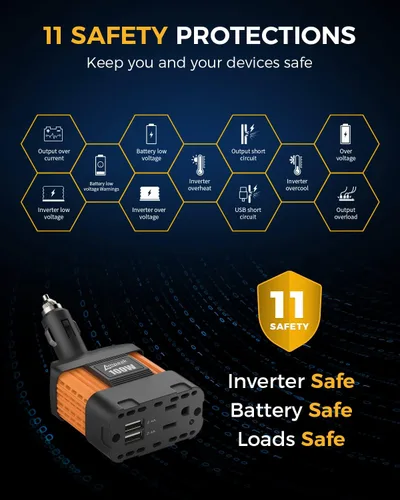 Miniatura 2 de Inversor de corriente para automóviles, de la marca Ampeak, de 12 V CC a 110 V CA, con puerto USB