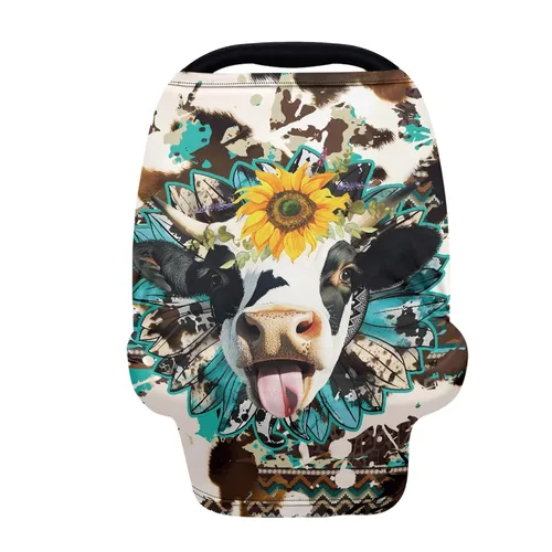 Miniatura 19 de Binienty Funda de lactancia con estampado de vaca azteca para recién nacidos, niñas y niños, fundas elásticas y transpirables para asientos