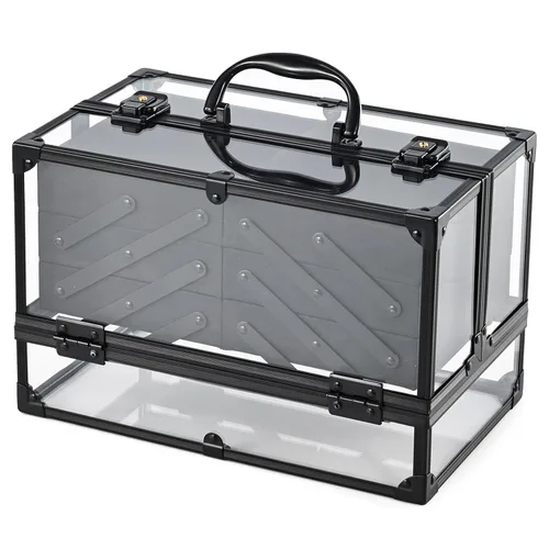 Miniatura 10 de Frenessa - Maletín de maquillaje portátil de 12 pulgadas, 6 bandejas de maquillaje, organizador de maquillaje profesional con llaves con cerradura
