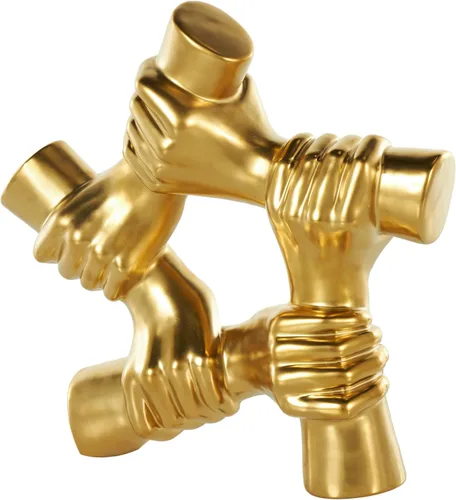 Deco 79 Escultura decorativa de manos de cerámica, estatua decorativa para decoración del hogar, 13 x 4 x 13 pulgadas, color dorado
