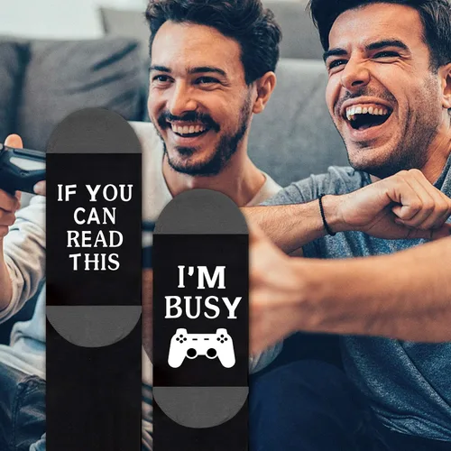 Miniatura 120 de AGRIMONY Calcetines divertidos con texto en inglés «Do Not Disturb Gaming» para hombres, mujeres, adolescentes, niños, Pascua, padres, cumpleaños
