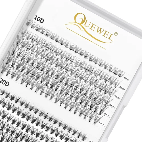 QUEWEL Extensiones de pestañas postizas en racimo, 240 unidades, mezcla de rizos D 10D+20D, 0.315-0.551 in, suaves y naturales, extensiones de