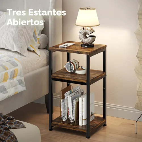 Miniatura 5 de Simple Trending Mesa auxiliar de 3 niveles, Mesa lateral Mesa de sofá para sala de estar, Estante de almacenamiento de mesita de noche, Marrón