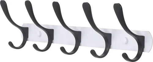 Miniatura 14 de SKOLOO Perchero de pared moderno, perchero de pared de metal con 5 ganchos, resistente riel de pared para colgar abrigos, chaquetas, ropa, Negro