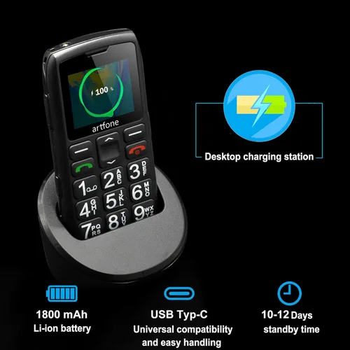 Miniatura 2 de artfone C1+ 4G - Teléfono celular con botón grande Volte desbloqueado para personas mayores, teléfono móvil básico para el botón SOS de personas