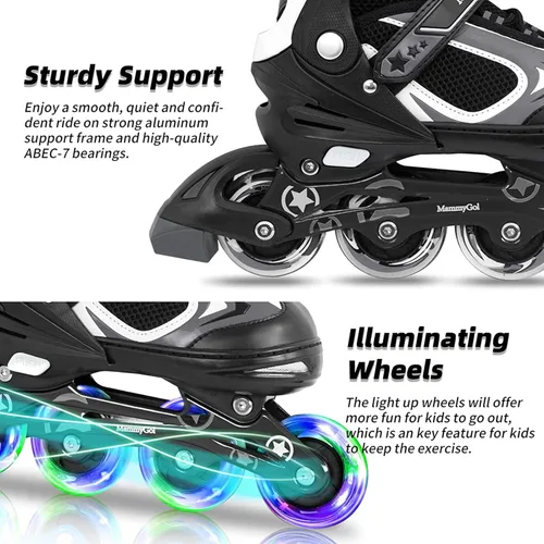Miniatura 4 de MammyGol Adjustable Inline Skates for Kids Boys Girls Youth Blades Roller Skates with Light up Wheels Ages 4-16 Negro