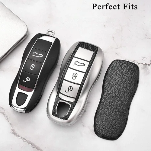 Miniatura 3 de SANRILY Funda de cuero para llave Porsche Remote Key Case Shell Key Holder con llavero, Verde