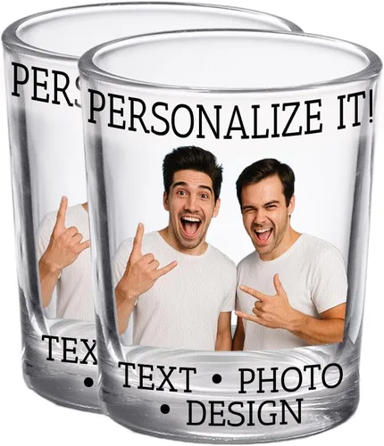 Paquete de 2 vasos de chupito de 2.5 onzas, regalos para papás y madres, imágenes o imágenes personalizadas: aniversarios, regalos de fiesta,