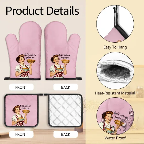 Miniatura 3 de Don't Make Me Poison You - Divertidos guantes de horno y soportes para ollas, divertidos guantes de cocina retro para mujeres, regalos de amas