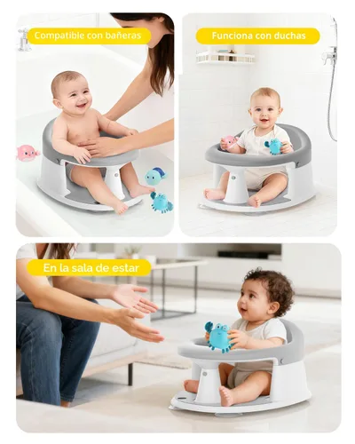 Miniatura 7 de Asiento de baño para bebés de 6 meses en adelante, asientos de baño para bebés sentados, 3 juguetes de baño para bebés, diseño abierto, Gris