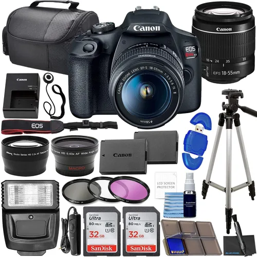 Canon EOS Rebel T7 - Cámara DSLR con lente Canon EF-S 18-55 mm f/3.5-5.6 is II + 2 tarjetas de memoria de 32 GB + filtros + kit de accesorios