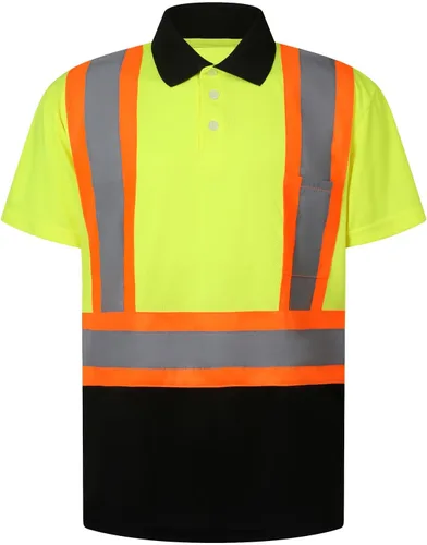 Miniatura 6 de Polo de seguridad para hombre, camisa de seguridad ANSI Clase 2, camisa reflectante con parte inferior negra para hombres