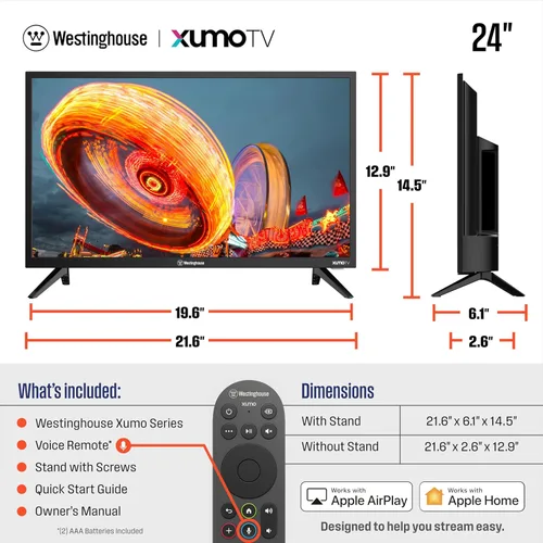 Miniatura 6 de Westinghouse Smart TV de 24 pulgadas, TV Xumo HD con control remoto por voz, televisor de pantalla plana con Dolby Atmos, Bluetooth, Apple AirPlay