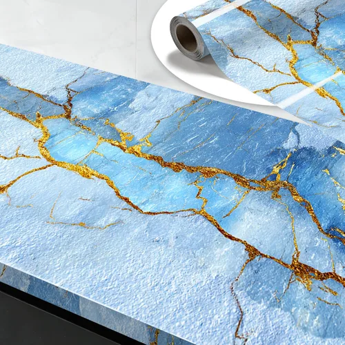 Miniatura 23 de Nuxovilar Papel Tapiz de Mármol Galaxia Azul Oscuro con Textura Despegar y Pegar, 15.75"x39.37", Papel de Contacto Autoadhesivo, Patrón Cósmico Tipo
