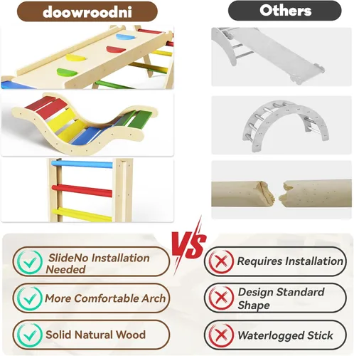 Miniatura 5 de doowroodni Conjunto de Triángulo Pikler 7 en 1 Juguetes de Escalada para Niños Pequeños Interior Plegables Juguetes de Escalada para Bebés de Madera