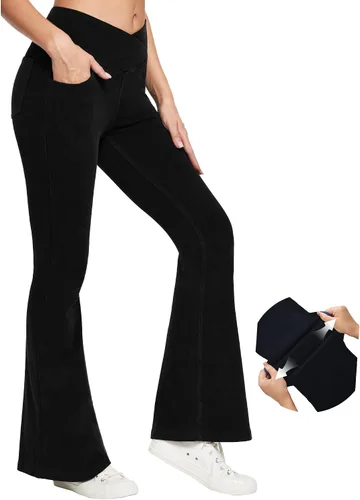 Miniatura 10 de IUGA Jeans de Cintura Alta Acampanados para Mujeres, Jeans Elásticos Acampanados Pull On de Pierna Ancha, Pantalones Leggings Acampanados con Cruz