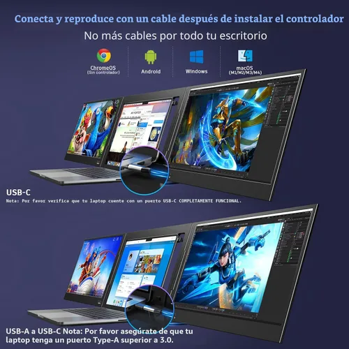Miniatura 2 de QQH Extensor de pantalla para laptop, monitor portátil triple de 15.6 pulgadas para laptop con pantalla IPS FHD ultradelgada, pantalla extendida