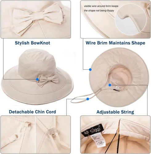 Miniatura 3 de Comhats Sombrero de verano plegable de algodón para mujer, protección UV, ala ancha, jardinería, viajes, 21.3-25.2 in