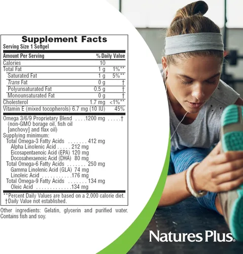 Miniatura 5 de NaturesPlus Ultra Omega 3 6 9 - Aceite de borraja, aceite de pescado, suplemento de aceite de lino - 1200 mg, 60 cápsulas blandas - Sin gluten - 60