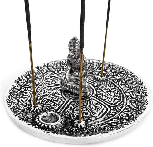 Miniatura 2 de Incense Garden Soporte para quemador de incienso tibetano, aluminio reciclado para conos de incienso, 4 pulgadas