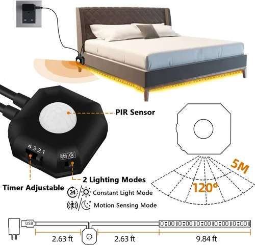 Miniatura 3 de Tira de luces LED activadas por movimiento, de 9.84 pies, color blanco cálido, no impermeable, alimentado por USB, con sensor de movimiento