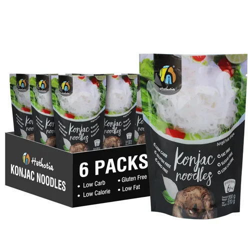 Hethstia Konjac Noodles Angel Hair - Paquete de 6 fideos Shirataki, bajo en calorías, bajo en carbohidratos, sin azúcar, sin gluten, apto para dieta
