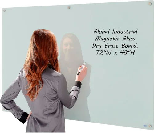Miniatura 3 de Global Industrial Pizarra blanca magnética de vidrio de 36 pulgadas de ancho x 24 pulgadas de alto, sin marco, color blanco, incluye borrador y paño