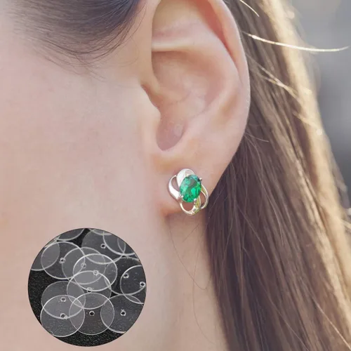 Miniatura 8 de EXCEART 80 discos de plástico para parte trasera de aretes, almohadillas de disco transparentes para estabilizar los pendientes