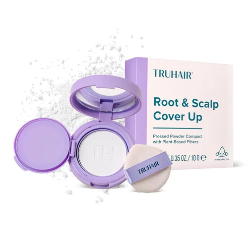Miniatura 16 de TRUHAIR Polvo prensado para cubrir raíces y cuero cabelludo, compacto, impermeable, cobertura ligera del cabello y encubrimiento de puntos calvos