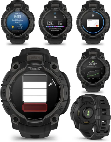 Miniatura 4 de Garmin Instinct 3 45mm, pantalla AMOLED, reloj inteligente GPS resistente para exteriores, bisel reforzado con metal, linterna incorporada, hasta 18