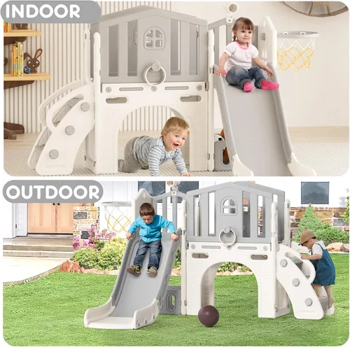 Miniatura 8 de YUFU Juego de tobogán 8 en 1 para niños pequeños, tobogán para niños de 1 a 3 años, juego de juego para niños pequeños con escalador, aro