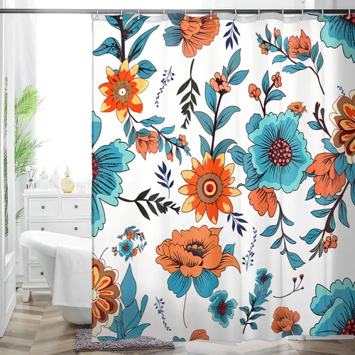 Miniatura 20 de HMS Happy Memories Cortina de Ducha con Estampado Floral Bohemio de Planta Boho, Tela de Poliéster para Decoración de Baño 72 x 72 Pulgadas