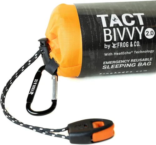 Miniatura 5 de Survival Frog Tact Bivvy 2.0 - Saco de dormir de emergencia con bolsa de transporte, mosquetón, silbato de supervivencia, ParaTinder, compacto