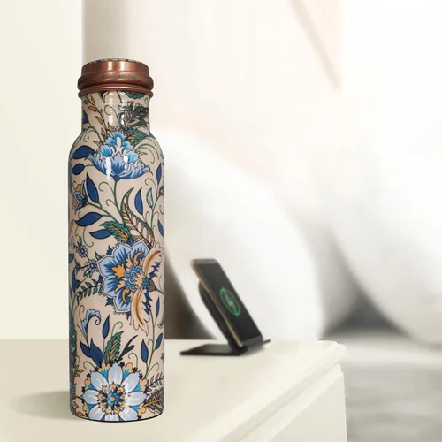 Miniatura 6 de Botella de agua de cobre de 34 onzas, botella de agua grande de cobre para beber, recipiente multicolor ayurvédico 100% puro para botella de tapa a