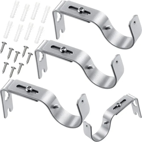 Frienda 4 soportes de barra de cortina resistentes pintados de plata ajustables para barra de cortina de 1 pulgada de diámetro, soportes de Plata
