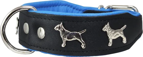 Miniatura 9 de Collar de perro acolchado de cuero suave de cuero real, Bull Terrier, 1.75 pulgadas de ancho. (Cuello de 13 a 15.25 pulgadas, marrón/beige)