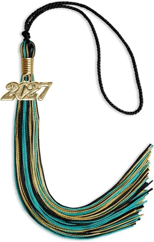 Miniatura 9 de Endea Graduation Borla mixta de triple color con gota de fecha dorada (negro/dorado/blanco, 2021)