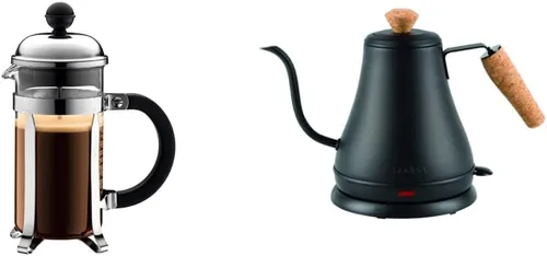 Bodum Chambord French Press - Cafetera y tetera, 12 onzas, cromado y 11883-259US Melior - Hervidor de agua eléctrico de cuello de cisne, 27 onzas,