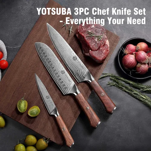 Miniatura 5 de Juego de cuchillos de cocina YOTSUBA 3 piezas, juego de cuchillos de chef ultra afilados de acero inoxidable de alto carbono, para uso doméstico