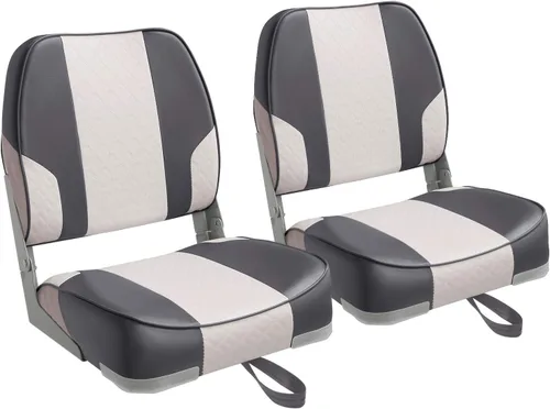 2 asientos Leader Accessories plegables, de respaldo bajo, para embarcación C - Blanco/Carbón vegetal