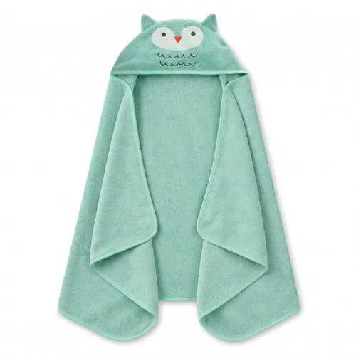 Delta Children Toalla de baño con capucha para niños con bolsillos, súper suave y absorbente, gran regalo para niños y niñas, búho verde azulado