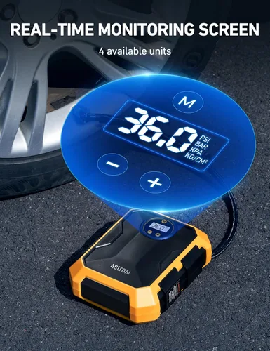 Miniatura 6 de AstroAI Inflador de neumáticos Compresor de aire portátil 150PSI 12V DC/110V AC con motores metálicos duales Bomba de aire para neumáticos