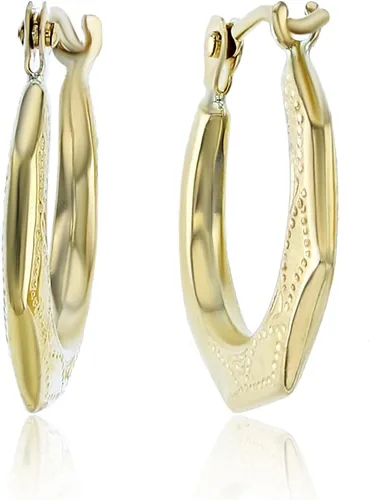 Miniatura 2 de Aretes de aro de oro amarillo macizo de 14 quilates con cierre de bisagra, bambú, texturizados, corte de diamante, hexagonal, cuadrado, redondo