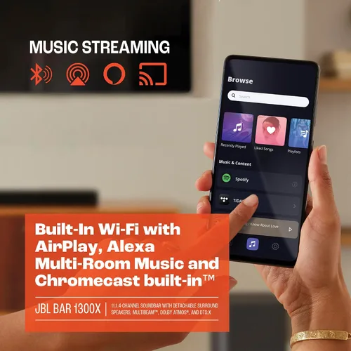 Miniatura 5 de JBL Bar 1300X: Barra de sonido de 11.1.4 canales con altavoces envolventes desmontables, MultiBeam™, Dolby Atmos® y DTS:X®, color negro