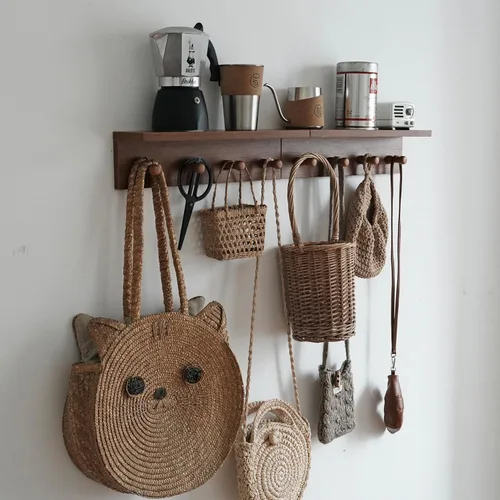Miniatura 12 de Perchero de entrada, ganchos para abrigos, gancho de madera montado en la pared, los estantes montados en la pared son muy adecuados